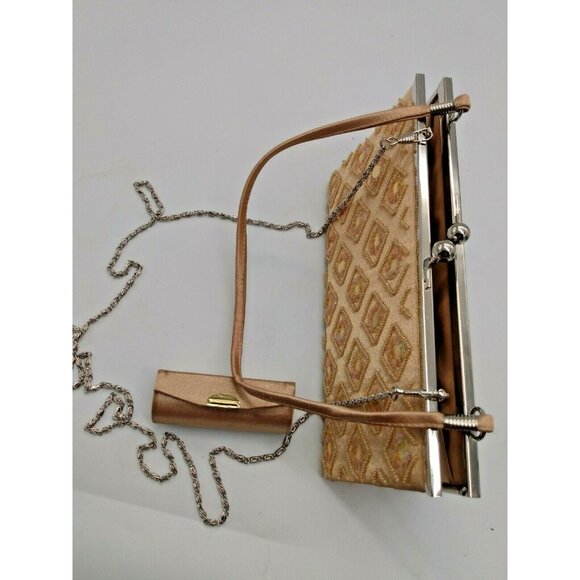 Ladies Evening Purse by Bertotti, gold sequined, with matching lipstick case - Picture 5 of 8